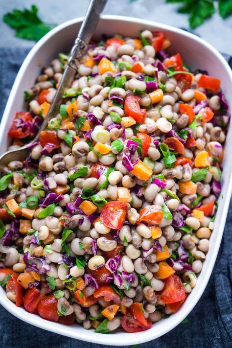 Black Eyed Peas Salad, Peas Salad, Current Recipes, Creamy Beans, Black Eyed Pea Salad, Black Eyed Peas Recipe, White Balsamic Vinaigrette, Pea Salad Recipes, Chopped Vegetables