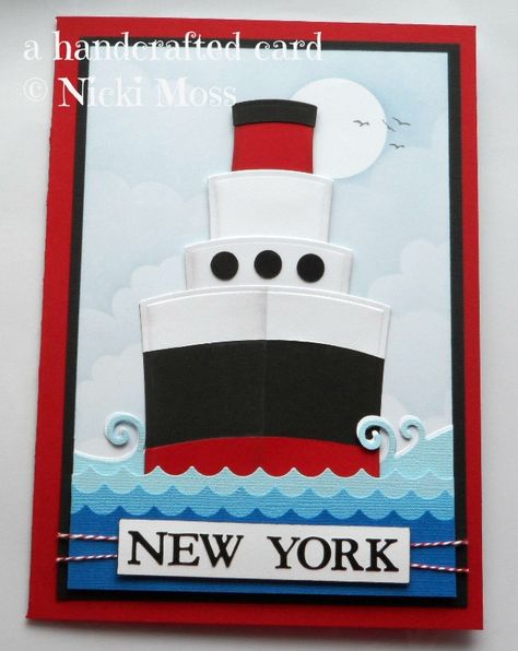 Cruise ship card made with die-cuts - this one was published in Craft Stamper Cruise Journal, Bon Voyage Cards, Ocean Classroom, Cruise Ideas, Spellbinders Dies, Anniversary Cards Handmade, Luxury Cruise Ship, Cruise Party, Ship Craft