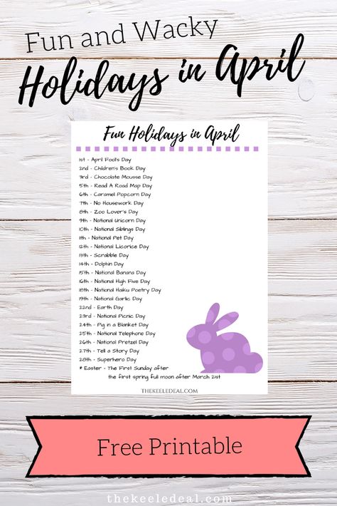 Fun and Wacky Holidays in April - Free Printable List of Holidays to make your month extra fun. April Holidays 2024, List Of Holidays, April Holidays, National Holiday Calendar, Silly Holidays, April Activities, National Sibling Day, Start Of Spring, Fun Holidays