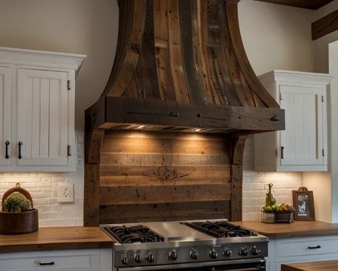 Rock Range Hood, Range Hood Ideas Farmhouse, Farmhouse Range Hood Ideas, Farmhouse Kitchen Hood, Kitchen Hood Vent, Kitchen Hood Ideas, Wooden Range Hood, Custom Vent Hoods, Kitchen Range Hoods