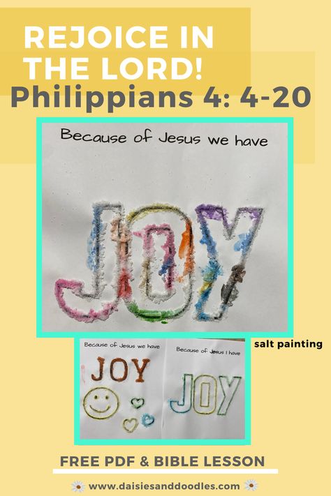 Paul had joy, even when he was in prison. He reminds us that because of Jesus, we can have joy even in difficult times. Learn more about Paul's struggles by watching the Bible story and then completing this craft. Rejoice In The Lord Always Craft, Joy Preschool Craft, Joy Crafts For Kids, Joy Activities For Kids, Joy Crafts For Kids Sunday School, Jesus Preschool, Preschool Bible Activities, Bible Study Activities, Joy Craft