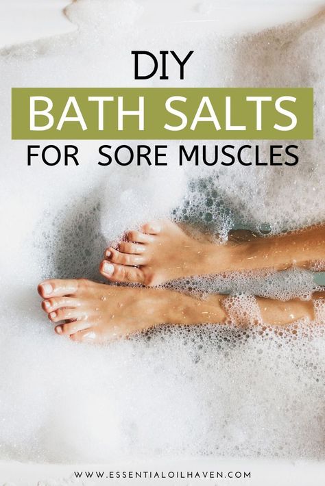 Diy Sore Muscle Bath Soak, Bath Soak For Sore Muscles, Essential Oil Bath For Sore Muscles, Bath For Sore Muscles, Sore Muscle Relief Bath, Essential Oils For Sore Muscles, Oils For Sore Muscles, Sore Muscles Bath Soak, Diy Epsom Salt