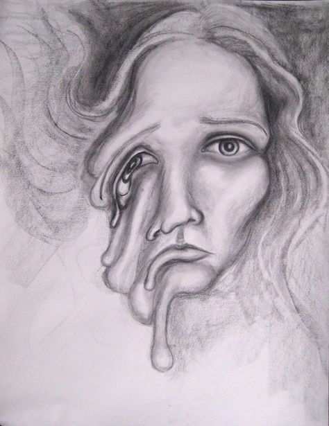 Melting Face Drawing, Melting Drawing, Body Dysformia Art, Face Melting, Simple Face Drawing, Melting Face, Hybrid Art, Face Sketch, Ap Art