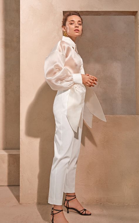 Piece of White Darla Silk-Organza Shirt Spring White Organza Blouse, Luxury Off White Organza Sets, Chic White Organza Tops, Corporate Tops, Luxury Chic Organza Tops, Organza Blouse Designs, Sheer White Organza Top, Organza Outfit, Ruffle Blouse Designs