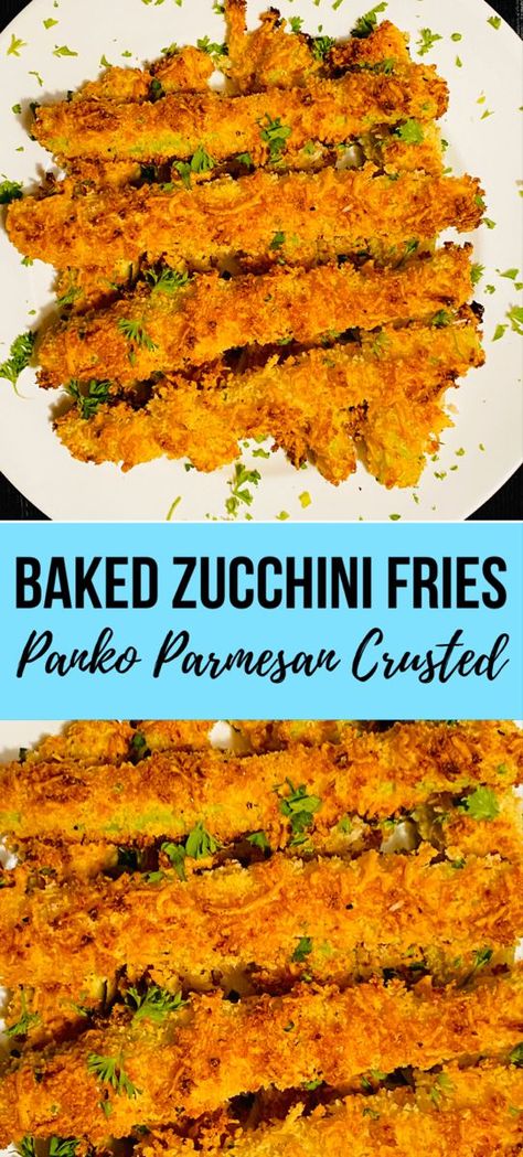 Baked Zucchini Parmesan, Oven Fried Zucchini, Roasted Zucchini Recipes, Zucchini Fries Baked, Zucchini Fries Recipe, Panko Recipes, Parmesan Crusted Zucchini, Baked Zucchini Fries, Parmesan Zucchini Fries