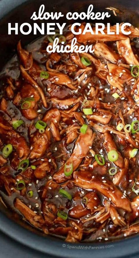 Sweet & Sticky Slow Cooker Honey Garlic Chicken is quick to prep and loaded with flavor! Serve this easy Asian dish with rice and a side of steamed veggies for a great meal! #slowcooker #crockpot #honeygarlic #honeygarlicchicken #crockpotchicken #chickenrecipe Easy Asian Dishes, Slow Cooker Honey Garlic Chicken, Asian Dish, Easy Asian, Crockpot Dishes, Best Slow Cooker, Chicken Slow Cooker Recipes, Honey Garlic Chicken, Chicken Fried