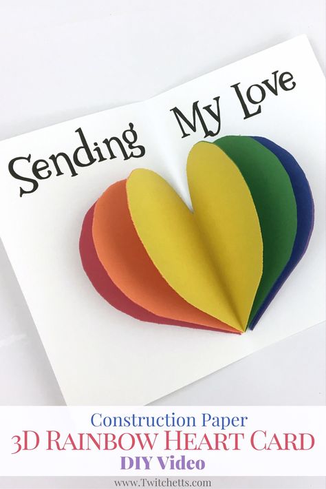 This 3D Rainbow Heart Card is a great construction paper craft for kids to create! A great rainbow craft to make for someone you love. Wedding Card Craft, Heart Art Projects, Easy Mother's Day Crafts, 3d Rainbow, Rainbow Diy, Construction Paper Crafts, Paper Craft Videos, Folding Origami, Heart Card