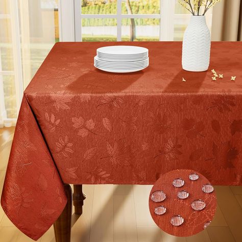 Beautiful damask pattern in an orange/brown color. Waterproof layer and spill proof. Perfect for your Thanksgiving table. Affliate link below. Autumn Tablecloth, Elegant Fall Decor, Thanksgiving Tablecloth, Fall Tablecloth, Damask Design, Rustic Autumn, Dinner Party Table, Harvest Party, Fabric Table