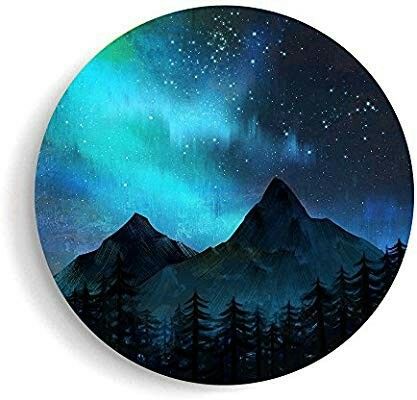 Circle Mountain Painting, Circular Paintings, Circle Canvas Art, Circle Canvas Painting, Circular Canvas Painting, Canvas Wall Art Bedroom, Circular Canvas, Paintings Landscape, Bedroom Blue