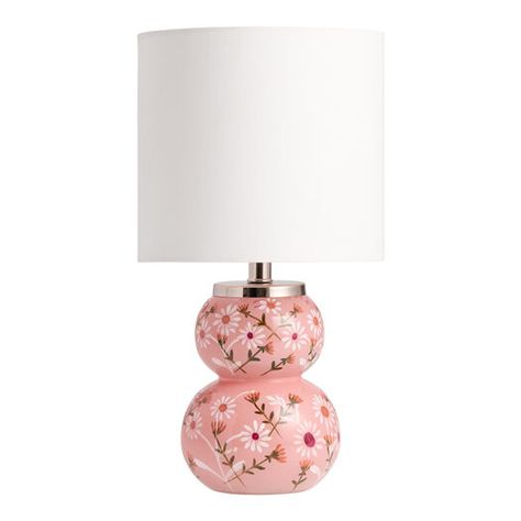 Pink Blown Glass Hand Painted Floral Accent Lamp by World Market Girl Nightstand, Pink Lamp Shade, Girls Lamp, Fairy Bedroom, Reading Space, Pink Lamp, Nightstand Lamp, Accent Lamp, World Market