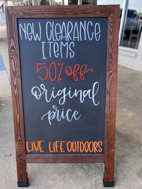 Clearance Chalkboard Sign, Chalkboard Sale Sign Ideas, Shopping Chalkboard Sign, Retail Chalkboard Signs, Sale Chalkboard Sign, Boutique Chalkboard Signs, Business Chalkboard, Boutique Signs, Sidewalk Chalkboard Sign