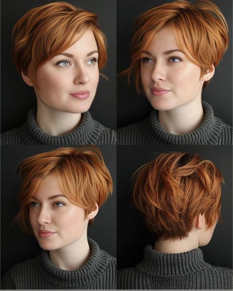 Strawberry Blonde Pixie Haircut, Short Copper Hair With Bangs, Auburn Pixie Haircut, Strawberry Blonde Pixie, Ginger Pixie Cut, Copper Short Hair, Auburn Pixie, Copper Pixie, Short Copper Hair