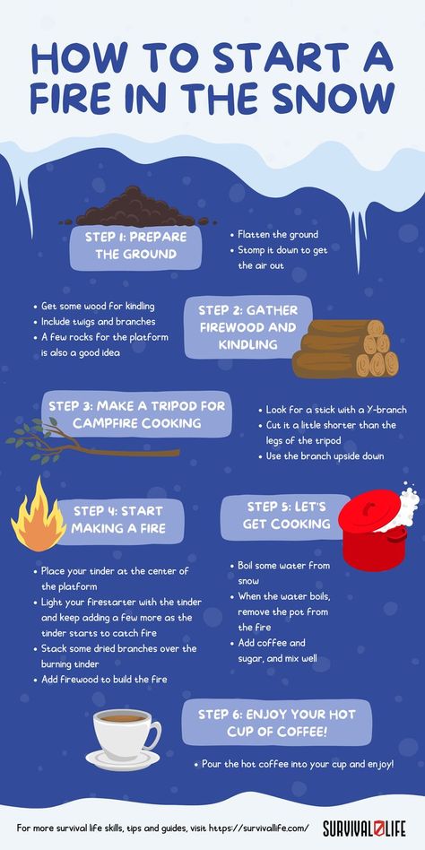 When you’re out in the woods and get caught in a snowstorm, knowing how to start a fire in the snow for survival is everything. Making a fire on top of deep snow isn’t at all difficult as you would imagine. These tips and tricks here https://bit.ly/3F5xN33 will teach you how! Have you ever tried making a fire or a campfire in the snow before? Share your experience with us in the comments section below! #FireInTheSnow #HowToStartAFire #HowToMakeFire How To Start A Fire, Arctic Survival, Snow Survival, Best Fire Starter, Winter Preparedness, Outdoor Hobbies, Fire Starters Diy, Survival Skills Emergency Preparedness, Living Off The Grid