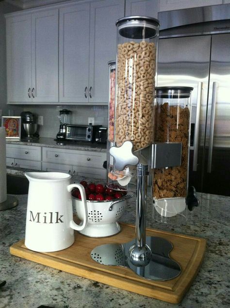 Love me some cereal ☺ Organized Coffee Station, Pantry Organization Ideas, Coffee Stations, Cereal Dispenser, Home Coffee Stations, First Apartment Decorating, Kitchen Organization Pantry, Kitchen Organisation, Small Apartment Decorating