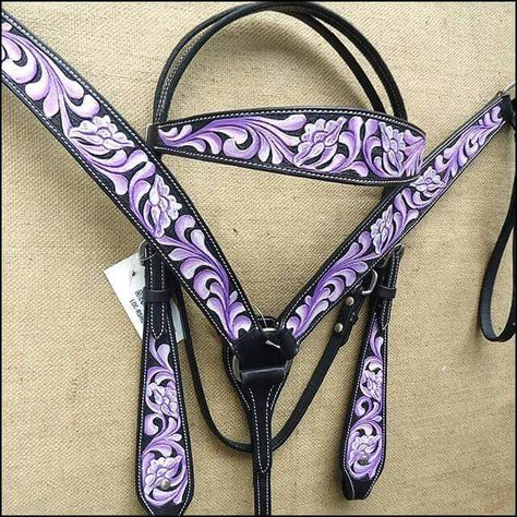 . Purple Horse Tack, Horse Tack Western, Western Riding Tack, Western Tack Sets, Leather Horse Tack, Horses Stuff, Equestrian Tack, Purple Horse, Western Horse Saddles