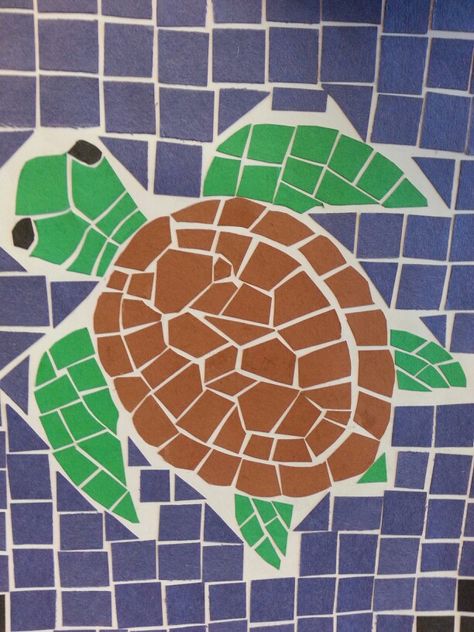 Turtle Easy Mosaic Art Paper, Mosiac Art Paper Easy, Mosaic Projects With Paper, Elementary Mosaic Art Projects, Mosiac Art Paper, Paper Mosaic Easy, Mosaic Projects Easy, Mosaic Art For Kids Easy, Paper Mosaic Art Ideas Easy