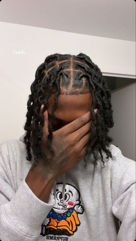 Mens Long Locs Hairstyles, Dreaded Hairstyles For Men, Shoulder Length Locs Styles Men, Butterfly Locs Men, Hightop Locs Style Men, Different Loc Sizes, Curly Dreads Men, Faux Locs For Men, Black Men Natural Hairstyles