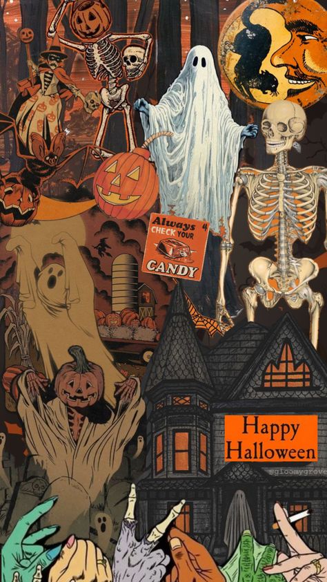 SPOOKY SZN 🎃🔮🔪🧠🦇🕷️👻🧟‍♀️⚰️🔮🩸 #halloween #spooky #spookyseason #happyhallowen #wallpaper #vintage #vibes #homedecor Vintage Halloween Screen Savers, Vintage Halloween Widget Pictures, Vintage Halloween Wallpaper, Aesthetic Halloween Collage Wallpaper, Halloween Collage Lockscreen, Spooky Collage Wallpaper, Vintage Halloween Art, Art Wallpaper Iphone, Halloween Wallpaper