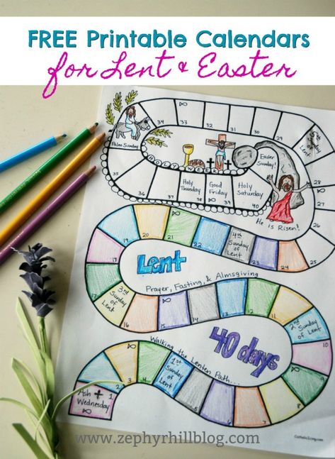 FREE Printable Calendars for Lent and Easter - Zephyr Hill Lent Projects For Kids, Lent Reading Plan For Kids, Easter Calendar Ideas, Lent Countdown For Kids, Lent Coloring Sheets For Kids, Lent Art Projects For Kids, Lent Tracker, Lent Crafts, Lent Kids