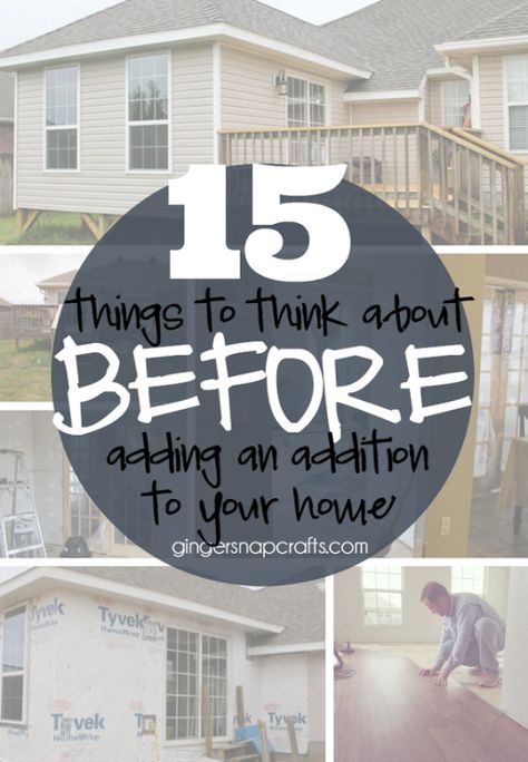 15 Things to Think About Before Adding an Addition to Your Home at GingerSnapCrafts.com #homeaddition #DIY #addingontoyourhouse Adding An Addition To Your Home, Bedroom Addition Ideas, Home Addition Plans, Master Suite Addition, Add A Room, Building An Addition, Bedroom Addition, Sunroom Addition, Bathroom Addition