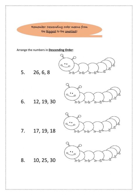 Ascending and Descending Order Ascending And Descending Order Worksheet, Descending Order Worksheet, Grade 1 Maths, Ascending And Descending Order, Worksheet Grade 1, 1st Grade Math Worksheets, Ordering Numbers, 1st Grade Math, School Subjects