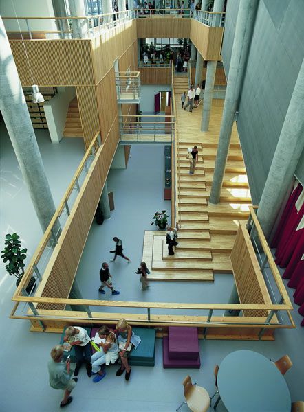 Academic Library, Atrium Design, School Interior, Education Architecture, Interior Stairs, Education Design, Library Design, Design Jobs, Learning Spaces