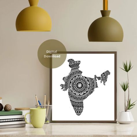 India/mandala Art/digital Mandala/digital Print/mandala - Etsy India India Mandala Art, Map Aesthetic, Poster Frame Design, Maps Aesthetic, Digital Mandala, Mandala Digital, Mandala Art Therapy, India Map, Mandala Drawing