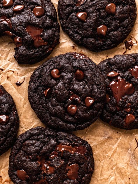 Best Vegan Double Chocolate Chip Cookies | The Banana Diaries Vegan Christmas Cookies Recipes, Double Chocolate Chip Cookie Recipe, Best Vegan Cookies, Banana Diaries, Vegan Chocolate Brownies, Vegan Gingerbread Cookies, Easy Vegan Cookies, Healthy Christmas Cookies, Vegan Christmas Cookies