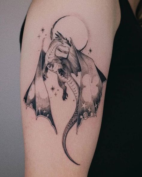 Will Of The Wisp Tattoo, Dragon Music Tattoo, Dragon Inner Bicep Tattoo, Wyvern Tattoo For Women, Forest Dragon Tattoo, Witchy Owl Tattoo, Celestial Dragon Tattoo, Whimsical Dragon Tattoo, Iron Flame Tattoo