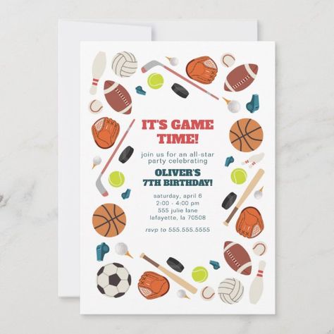 Sports Game Time All-Star Birthday Party Invitation Ticket Birthday Invitation, Sports Birthday Invitations, Baseball First Birthday, Star Birthday Party, Sports Theme Birthday, Baseball Ticket, Sports Birthday Party, Star Birthday, Sports Birthday