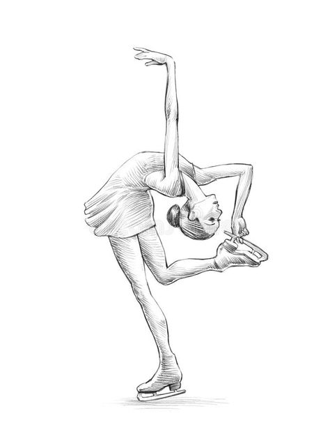 Download Hand-drawn Sketch, Pencil Illustration Of A Figure Skater Woman Stock Illustration - Illustration: 38145479 Gymnastics Drawings Easy, Ice Skater Drawing, Figure Skating Drawing, Ice Skate Drawing, Ballet Drawings, Dancing Drawings, Skate Art, Art Drawings Sketches Creative, Pencil Illustration