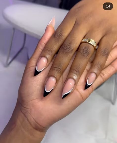 Short Nails Graduation, Simple Elegant Nails Almond, Almond Black French Tip Nails, Acrylic Nails Summer, Hello Nails, Pink Chrome, Drip Nails, Girly Acrylic Nails, Work Nails