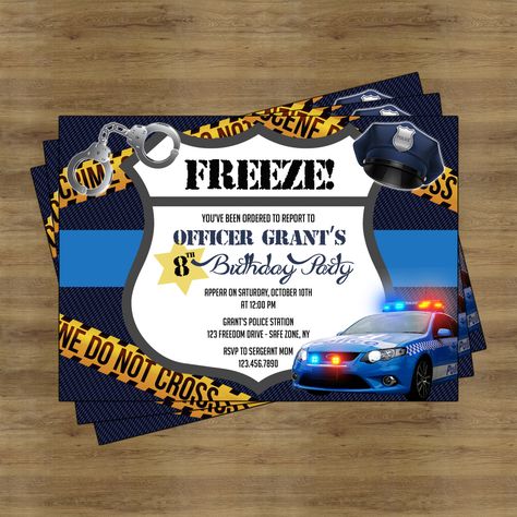 Police Party Invitation Printable; Police Birthday Party; Police Birthday Invitations for Boys; Police Invitation; Cops and Robbers by SophisticatedSwan on Etsy Jaxson Hayes, Police Theme Party, Police Birthday Invitations, Police Cake, Police Invitation, Police Birthday Party, Police Party, Police Birthday, Birthday Party Images