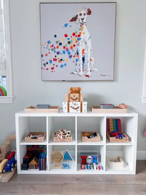 Toy Rotation Ikea Kallax For Toys, Kallax For Toys, Toy Rotation Shelf, Kallax Toy Storage, Toy Rotation Storage, Toy Rotation, Toy Rotation System, Ikea Kallax Playroom, Ikea Kallax Shelf Unit