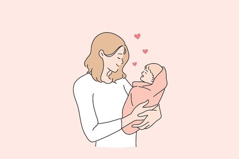 Motherhood Cartoon, Minimal Drawing, Mom Drawing, Woman Cartoon, Minimal Drawings, Baby Icon, Mom Died, Baby Illustration, Baby Stickers