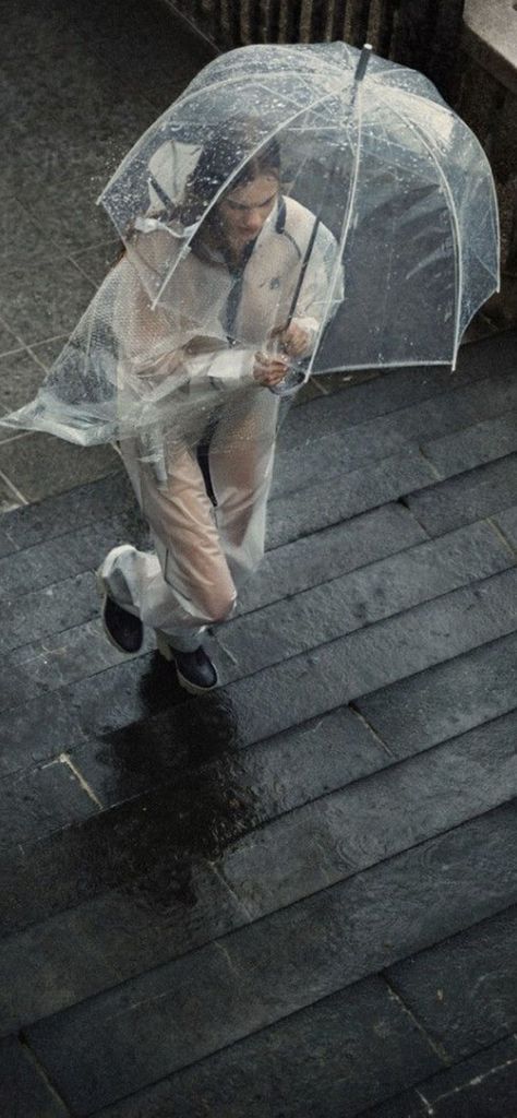 Umbrella Photoshoot, Rainy Photoshoot, Rainy Day Photography, Transparent Raincoat, Weather Models, Rain Fashion, Umbrella Photography, Dazed Magazine, Art Partner