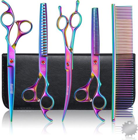 Professional Dog Grooming Scissors Set, 7 Inch/8 Inch Pet Grooming Scissors Chunkers Shears for Dog, Curved Dog Grooming Scissors, Thinning Shears for Dog... Cut Long Hair, Dog Grooming Scissors, Thinning Shears, Interesting Products, Grooming Kit, Long Hair Cuts, Pet Grooming, Pet Hair, Dog Grooming