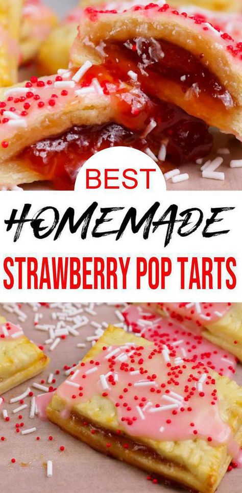 Don't pass up these homemade strawberry pop tarts. Check out these EASY strawberry pop tarts w/ frosting. DIY pop tarts to please any crowd. Simple & quick breakfast pastries kids & adults love. No need to buy store bought pop tarts when you can make from scratch. Simple & quick strawberry pop tarts for quick breakfast, kids snacks, desserts or Valentines day food idea. For more #pastry recipes see KimspiredDIY #breakfast Easy Breakfast Pastries, Pastries Easy, Homemade Pop Tarts Recipe, Strawberry Pop Tarts, Banana Bread Muffins Easy, Homemade Pop Tarts, Breakfast Desserts, Strawberry Pop, Poptart Recipe