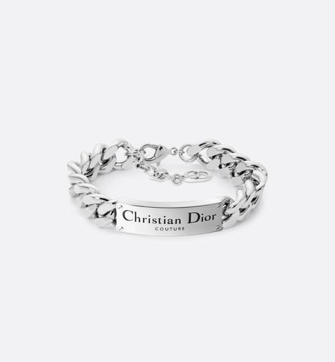 Christian Dior Couture Chain Link Bracelet Silver-Finish Brass | DIOR Chain Link Bracelet Silver, Christian Dior Couture, White Crystals, Dior Couture, Chain Links, Bracelet Silver, Matching Necklaces, Brass Chain, Chain Link Bracelet