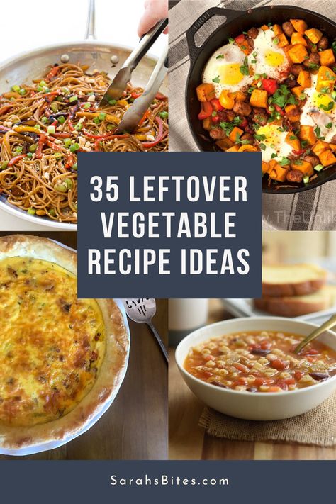 Have leftover vegetables from a previous meal you use, or a few random veggies in your fridge? Here are 35 recipe ideas for using those veggies so they don't go to waste! Breakfast, lunch, dinner, soups, and sides - this list has everything covered!  via @sarahsbites What To Do With Leftover Veggie Tray, Veggie Tray Leftovers Recipe, Recipes To Use Up Veggies, Recipes To Use Up Vegetables, Leftover Vegetable Tray Recipes, Leftover Veggie Soup, How To Use Up Vegetables, Recipes With A Lot Of Vegetables, Leftover Roast Vegetable Recipes