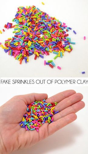 Learn how to make fake sprinkles from polymer clay. It's a fun addition to colorful crafts! Lightweight Spackle Crafts, Chocolate Toppers, Colorful Crafts, Fake Cakes, Fake Candy, Fake Food Props, Fake Sprinkles, Fake Bakes, Clay Crafts For Kids