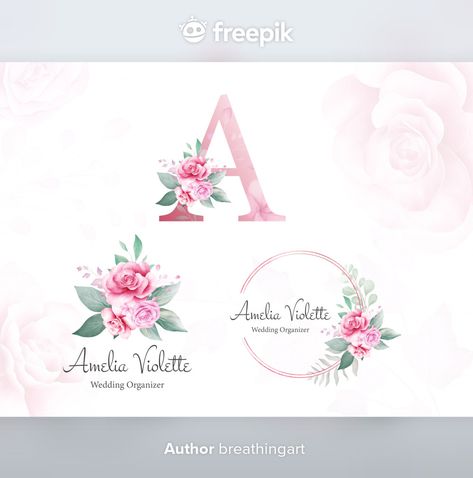 Logo floreale dell'acquerello impostato ... | Premium Vector #Freepik #vector #logo #cornice #acquerello #floreale Watercolor Floral Logo, Logo Frame, Frame Watercolor, Amber Rose, Floral Logo, Logo Set, Wedding Organization, Purple Roses, Watercolor Floral