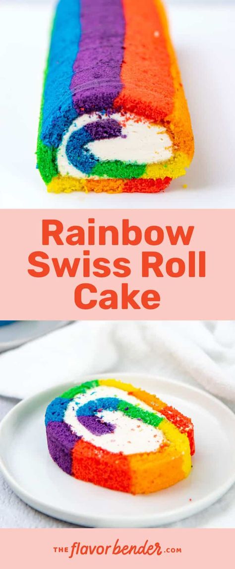 Rainbow Swiss Roll, Rainbow Sponge Cake, Rainbow Cake Roll, Rainbow Roll Cake, Easter Swiss Roll Cake, Rainbow Cake Roll Recipe, Cake Roll Recipes Easy, Swiss Roll Cake Recipe, Roll Cake Recipe