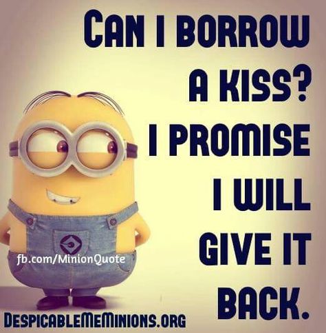 Can I borrow a kiss? Can I Borrow A Kiss, Minions Love, Pin Pals, Minion Quotes, Minions Quotes, Let's Have Fun, Funny Drawings, Perfection Quotes, Keep Calm And Love