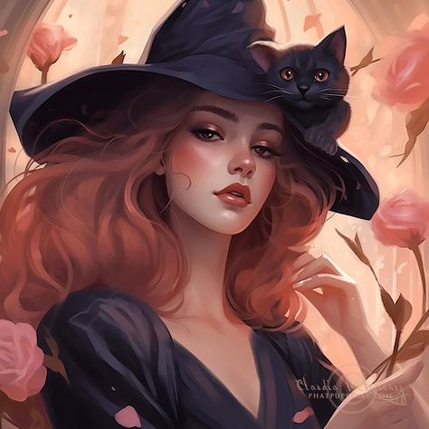 Wiches Art, Magic Fantasy Art Witches, Fantasy Witch Art, Digital Art Witch, Witch Illustration, Witch Portrait, Witch Digital Art, Witch Girl Art, Autumn Witch Art