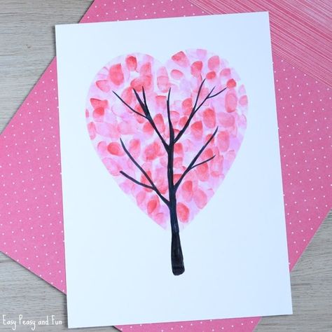 Heart Fingerprint, Valentines Bricolage, Grandparents Day Crafts, Valentine's Day Crafts, Easy Valentine Crafts, Fingerprint Tree, Valentine's Day Crafts For Kids, Valentine Crafts For Kids, Toddler Valentines