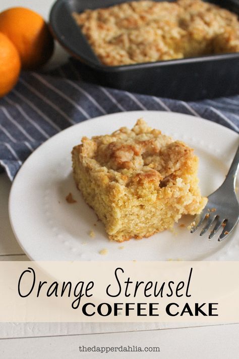 1950s Orange Streusel Coffee Cake • The Dapper Dahlia Orange Breakfast Recipes, Orange Coffee Cake, Orange Recipes Dessert, Caramel Crumble, Crumble Cake Recipe, Orange Juice Cake, Crumb Cakes, Coffee Cake Recipes Easy, Snack Cakes