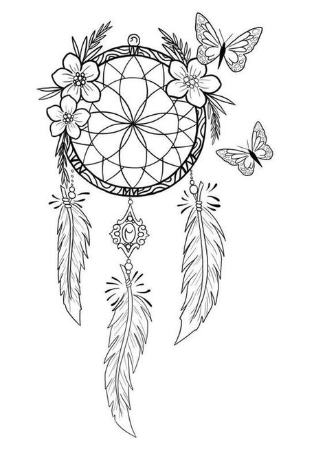 Atrapasueños Tattoo, Dream Catcher Coloring Pages, Dreamcatcher Drawing, Dream Catcher Drawing, Coloring Pages For Teenagers, Dream Catcher Tattoo Design, Lion Tattoo Sleeves, Tattoo Outline Drawing, Dream Catcher Tattoo