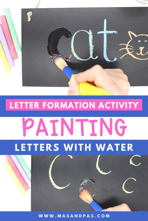 This letter formation activity helps your young child or toddler learn their letters by painting with water! Not messy and a super easy learning activity when children are learning their first letters, how they look and sound #toddleractivity #preschoolactivity #learningletters #teachingtoddlers #firstletters Prewriting Activities, Letter Formation Activities, Painting Letters, Letter Writing Activities, Educational Activities For Toddlers, Natural Learning, Literacy Activities Preschool, Cookie Dough Dip, How To Make Red