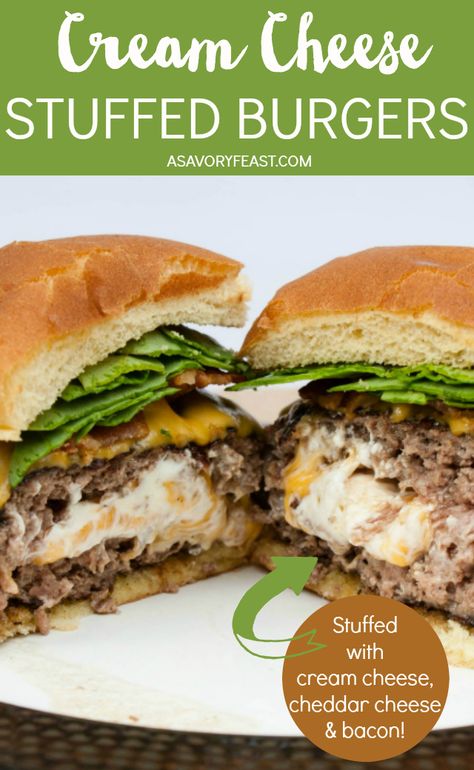 Hamburger Recipes With Cream Cheese, Smoked Stuffed Hamburgers, Stuffed Cheese Burgers, Stuffed Cheeseburger Recipes, Stuffed Hamburger Recipes Grilled, Hamburgers With Cheese Inside, Stuffed Burger Recipes Grill, Stuffed Burger Patties, Stuffed Smoked Burgers